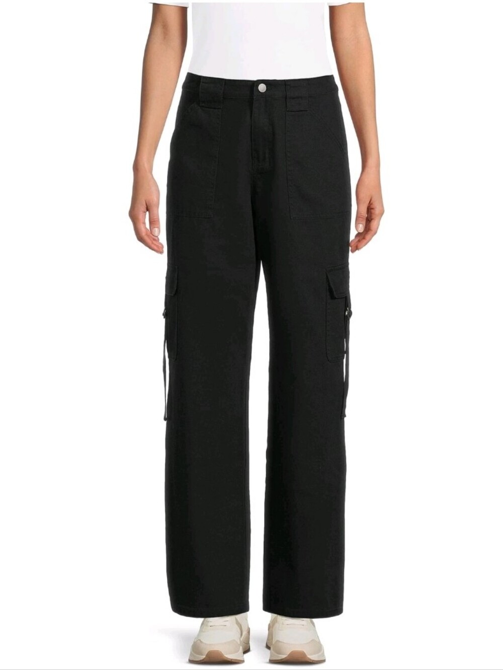 Tinseltown Twill Cargo Pants Junior XL Black Wide Leg Utility Loose Fit Mid Rise